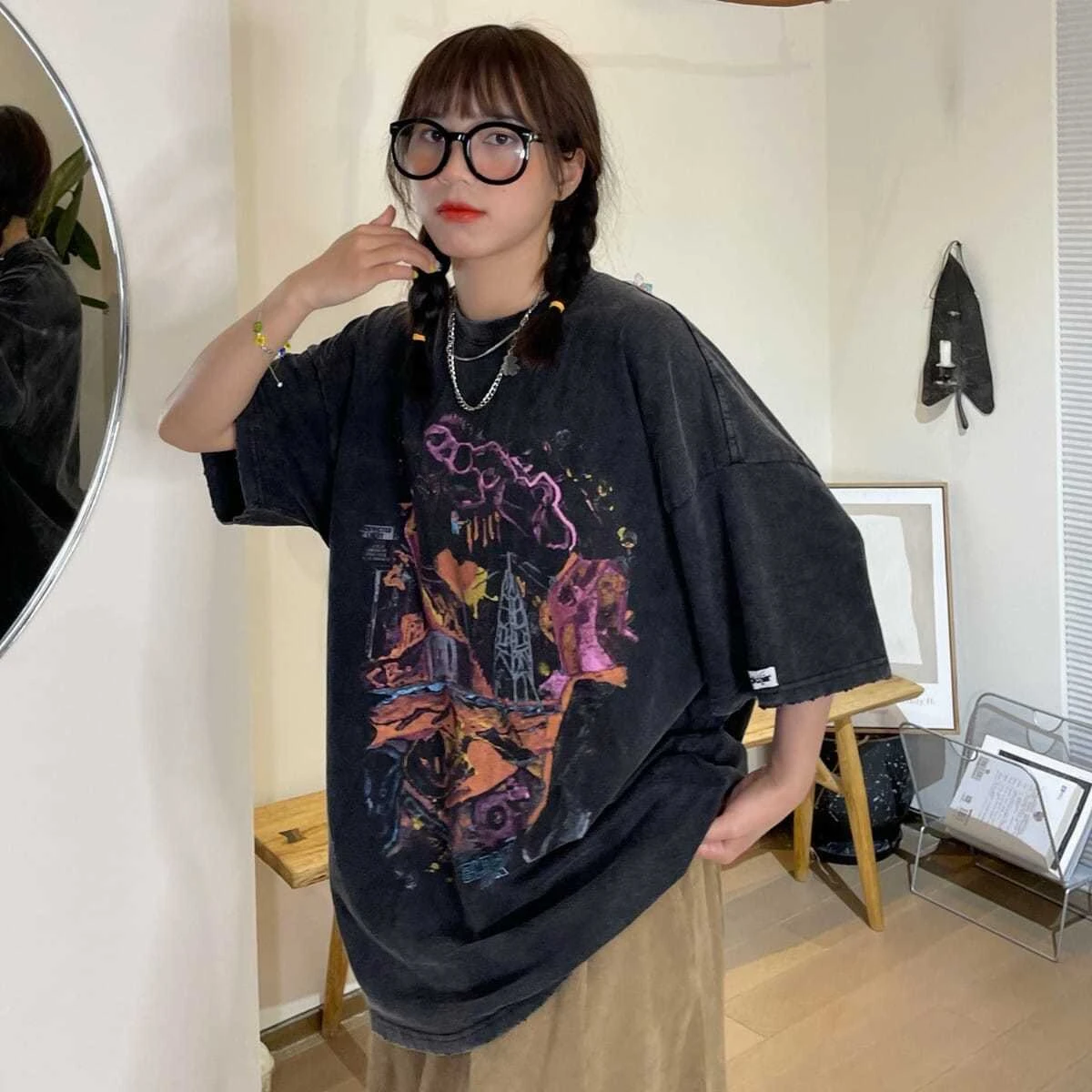 Oversized T Shirt Short Sleeve Oversize Street Hip Hop O-Neck Goth Casual Harajuku Grunge Y2k Top Tees Sweaters Vintage Clothing cute summer crop tops