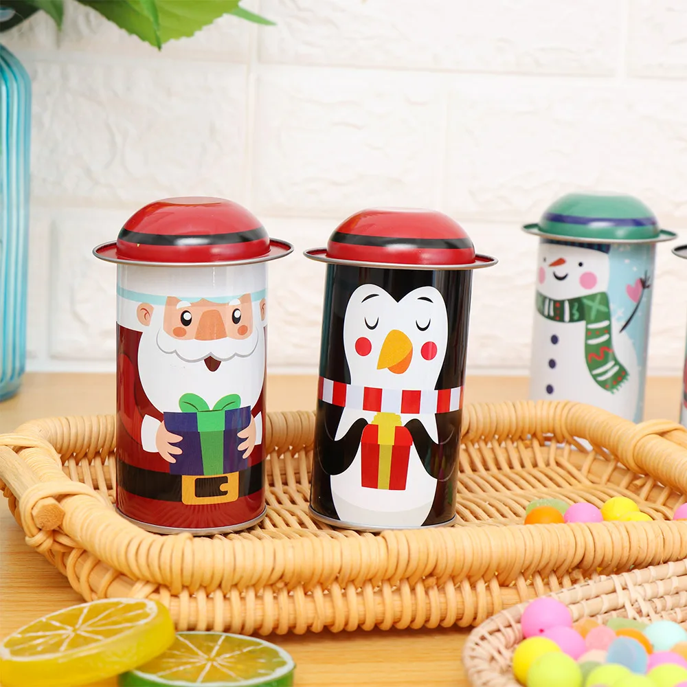 

1PC High-quality Candy Jar Round Sealed Cans Snowman Santa Claus Christmas Gift Sweets Chocolate Iron Box Party Supplies