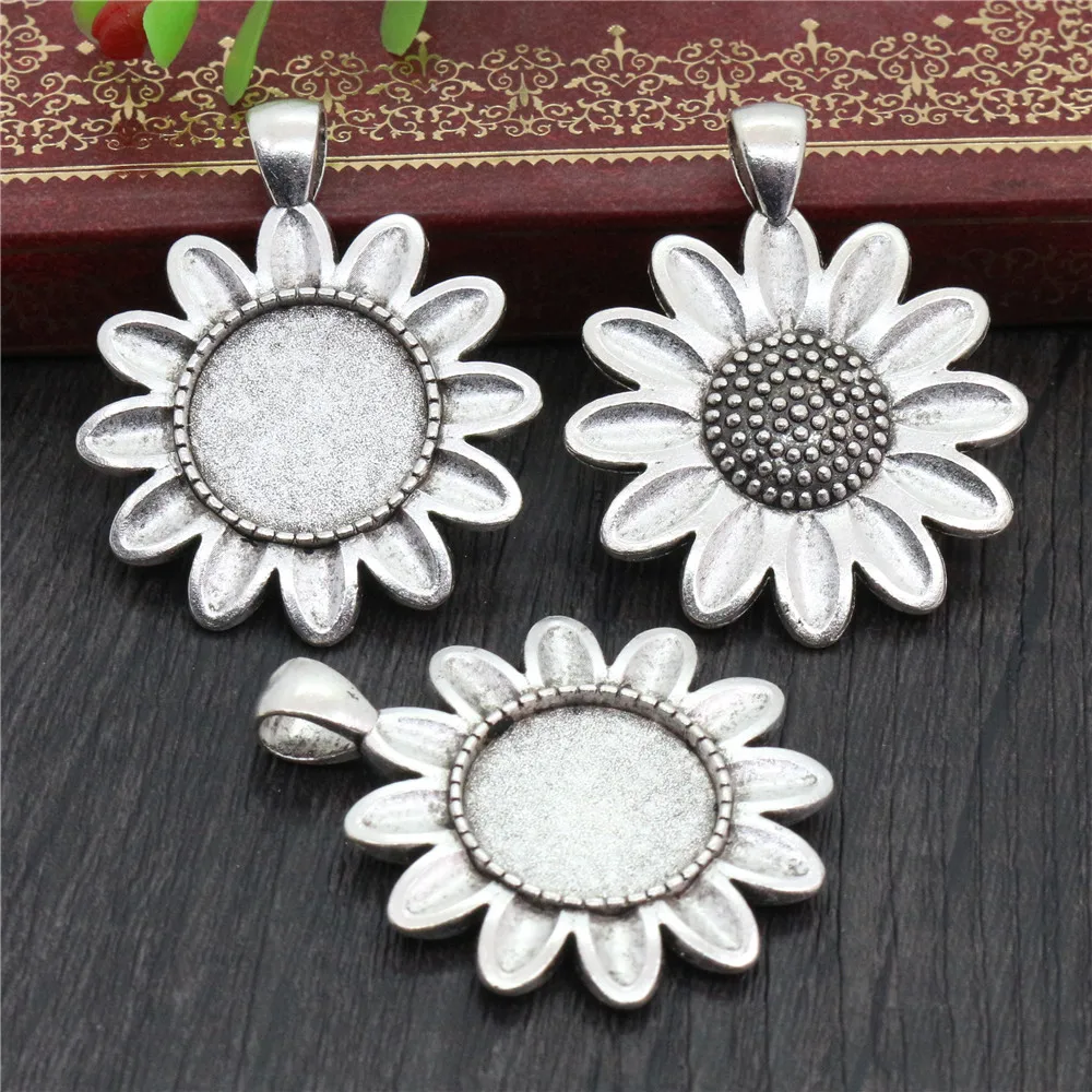 Antique Silver 5 шт. 18 мм внутренний размер античная бронза и серебро Подсолнечник соединение Стиль кабошон базовая Камея Установка Подвески - Цвет: Antique Silver