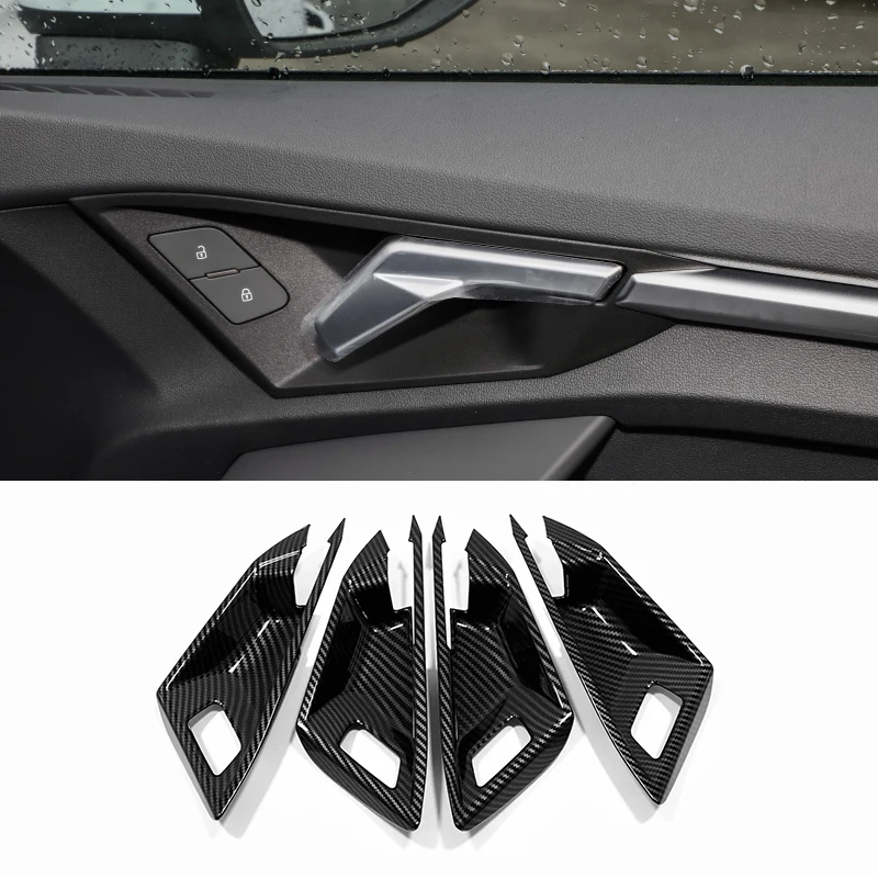

ABS углеродное волокно 4 шт. для Audi A3 Внутренняя дверь подлокотник чаша оконная ручка рамка панель Крышка отделка 2021 украшения Аксессуары
