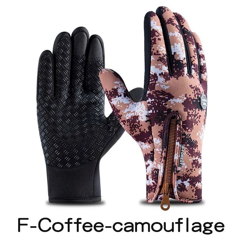 F-Blue camouflage Водонепроницаемые зимние теплые перчатки для женщин, ветрозащитные уличные утолщенные варежки с цветным сенсорным экраном, унисекс, мужские спортивные велосипедные перчатки G011 - Цвет: F-Blue camouflage