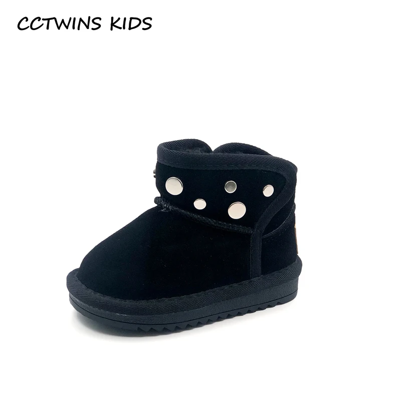 

CCTWINS Kids Shoes 2019 Winter Fashion Girls Rivets Snow Boots Boys Real Leather Black Shoes for Children Casual Booties SNB003