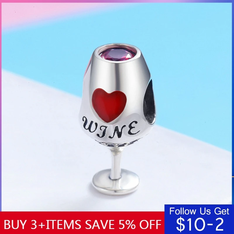 

CodeMonkey Red Wine Glass Charm 925 Sterling Silver Bead Fit Original Pandora Bracelets Pendant For Women DIY Jewelry CMC788