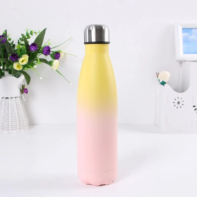 Логотип на заказ 500 мл двухцветная бутылка для воды Изолированная чашка термос из нержавеющей стали портативная Дорожная Спортивная вакуумная Подарочная чашка - Color: Yellow Pink