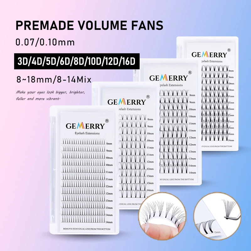 

2020 New Arrival Premade Volume Fan Lashes Extension Mix 8-14 Russian Volume Fans Eyelash Extension Natural Long Stem PBT Lashes