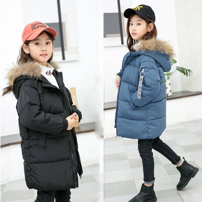 

Children Winter Jackets for Girls Cotton Long Coat Parka 2019 New Hooded Zipper Solid Thick Outerwear boy Kids Winter Clothes