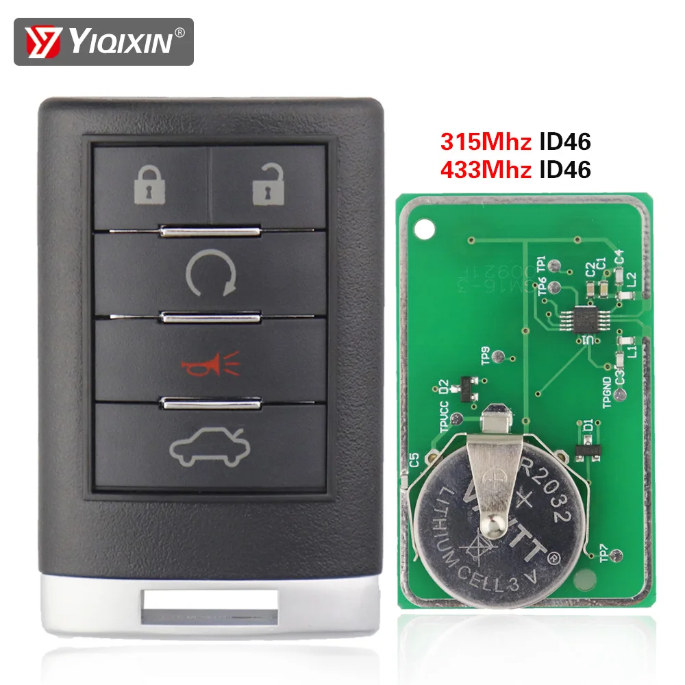 YIQIXIN 5 Buttons Smart Remote Car Key For Cadillac CTS XTS DTS SRX ESV EXT 2013-2014 ATS Escalade GMC Keyless Entry 315/433Mhz