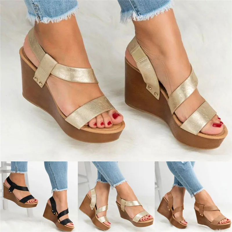 Women Sandals Wedge Platform Sandals Summer Slip On Ladies High Heels Shoes Fashion Open Toe Casual Female Footwear 2020