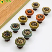 

2 pcs Furniture cabinet door drawer handle jade pattern imitation bronze handle circular creative art single hole cabinet handle
