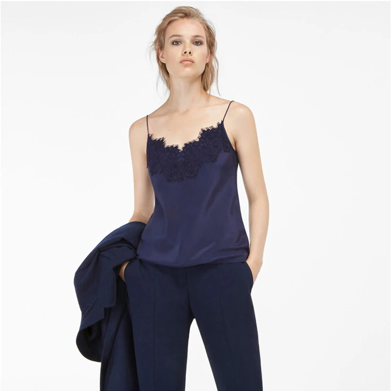 2019 модная женская одежда Сексуальная кружевная и шелковая летняя майка с