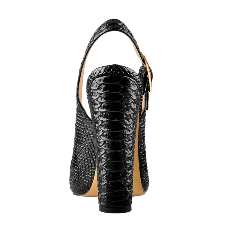 Onlymaker Women Sexy Slingback Pointed Toe Fish Scale 12CM Pumps Ankle Strap Chunky Square Heel Dress Shoes For Summer