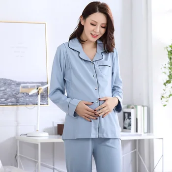 

Spring and Autumn Knitted Cotton Cardigan Prenatal and Postpartum Nursing Breastfeeding Home Suit Set Side Open Womens Pajamas