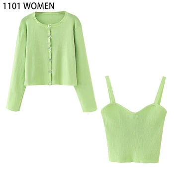 

2020 NEW Summer Women 2 pieces Set green solid long Sleeve shirt blouse short vest Suit female casual woman clothes