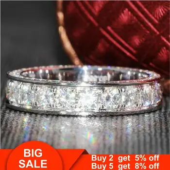 

Eternity Band Promise ring 925 Sterling silver 3 Rows AAAAA cz Engagement Wedding Rings for women Men Statement Jewelry Gift