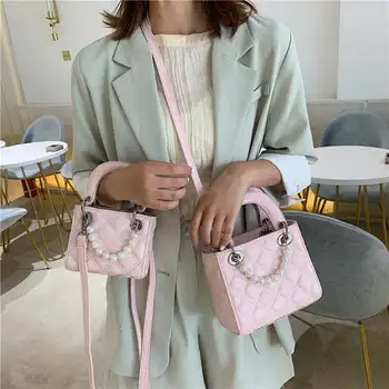 

Luxury Brand Small Flap women Shoulder Bag Solid Diamond Lattice Leather 2019 Lady Girls Crossbody Bags With Pearl sac