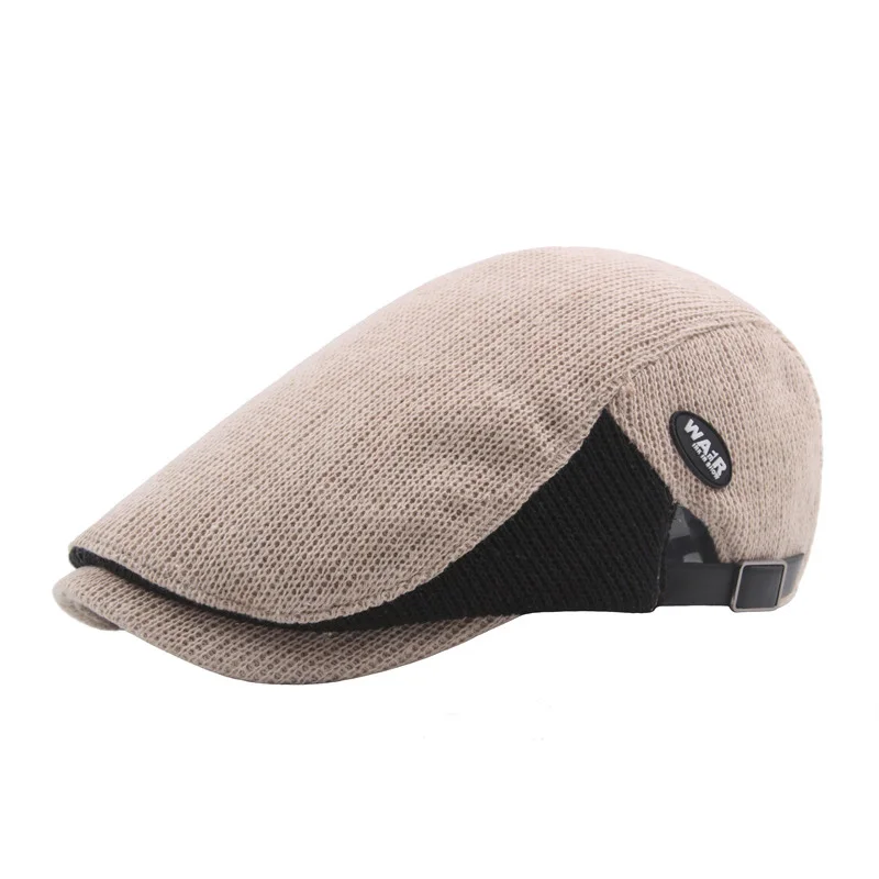 FS, зимняя шапка, вязаный берет, утолщенная, плюща, газетчик, плоская кепка для мужчин, остроконечная кость, бейсболка с козырьком, шапки, регулируемые, Boina Hombre - Цвет: Beige Beret