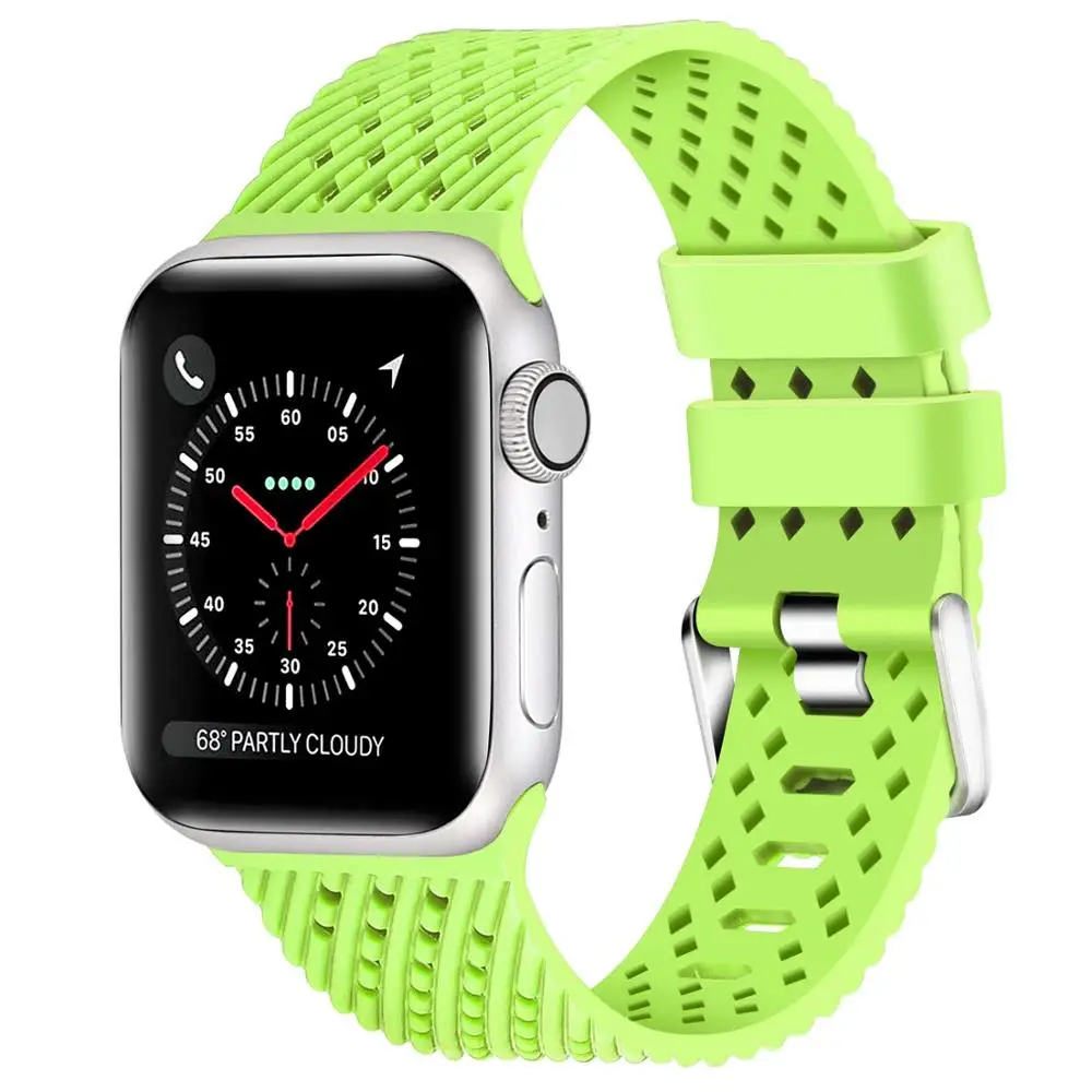 green Силиконовый ремешок для Apple watch 5 ремешок 44 мм 40 мм iwatch ремешок 38 мм 42 мм ромбический узор ремешок для часов Браслет Apple watch 4 3 2 1 38 - Цвет ремешка: green