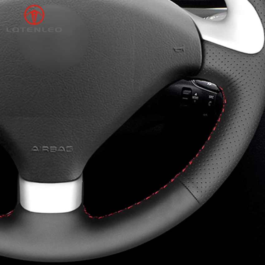 LQTENLEO черный кожаный чехол на руль автомобиля для peugeot 307 CC 2004-2009 307 SW 2004-2009 407 SW 407 2004 SW 2009