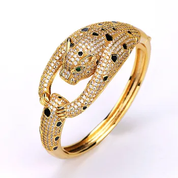 

Gold zircon-inlaid leopard bracelet overbearing animal drop leopard head inlaid rhinestone hand jewelry for both men and women