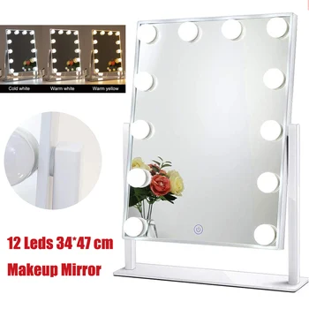 

Large Size 13.97X18.51 inch 12 LED Lights Touch Screen Makeup Mirrors Vanity Bright Three Light Colors Adjustable Rechargeable