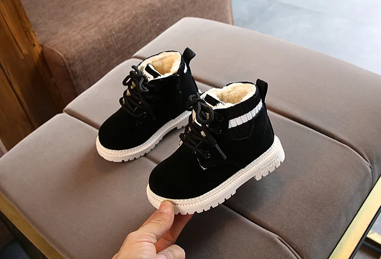 Winter Kids Boots Fashion Boys Martin Boots Plus Velvet Warm Children's Cotton Shoes Waterproof Leather Toddler Girl Snow Boots