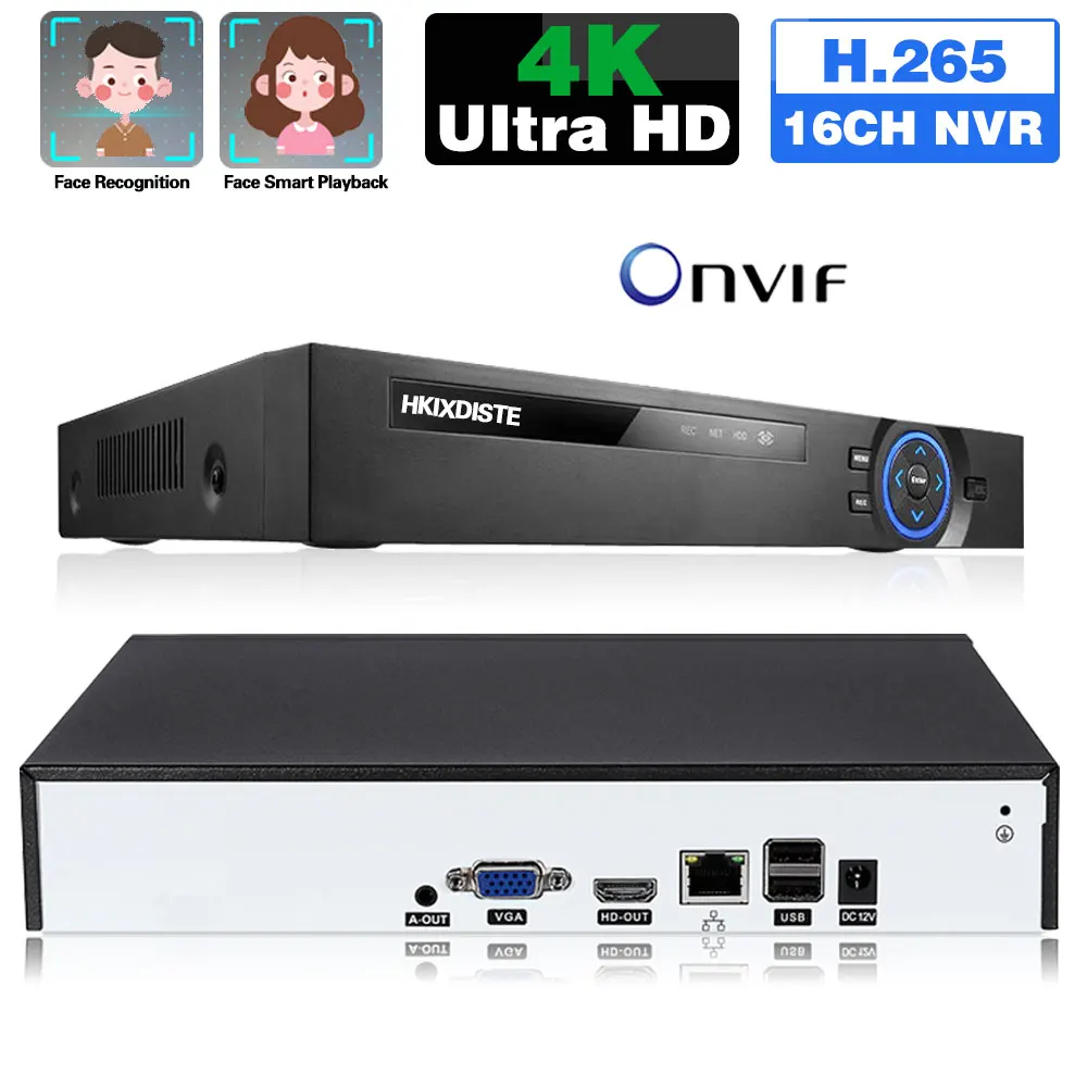 H.265 CCTV Video Surveillance NVR Recorder 16CH 4K face Detection IP