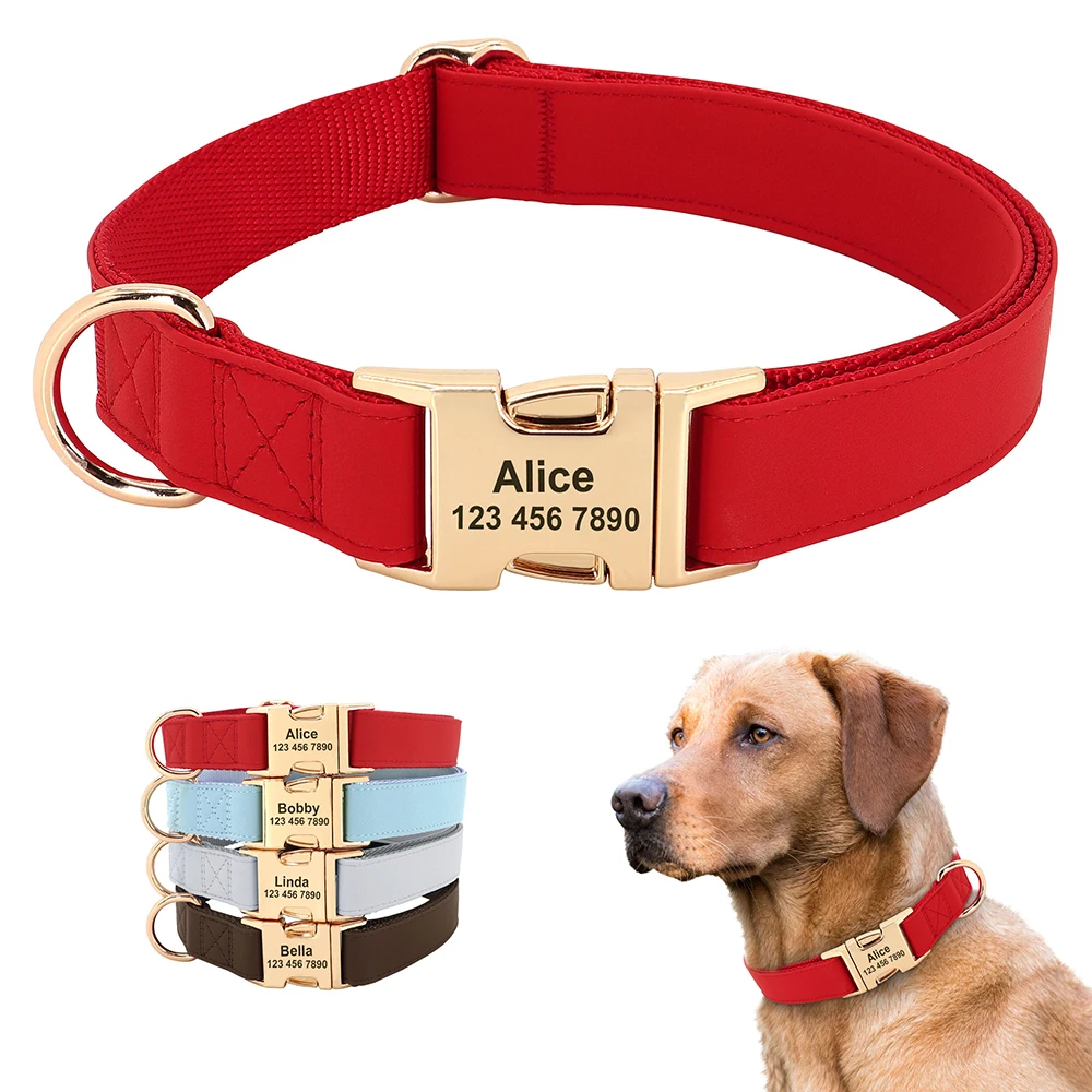 Personalized Dog Collar PU Leather Pet Collars and Leash Set Chihuahua