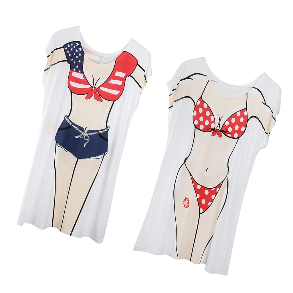 2 Pieces Women’s American Cowboy Dot Summer Beach Bikini Cover-up T-shirt Tee Top Birthday Hen Night Souvenir Pajamas