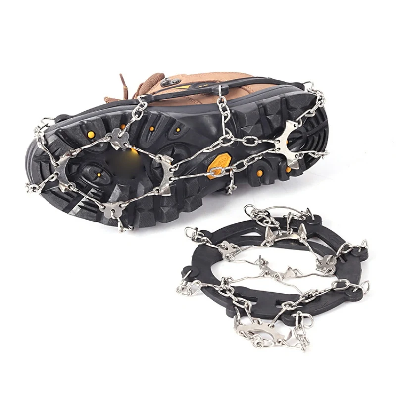10 Teeth Claws Crampons Non-slip Shoes Cover Stainless Steel Chain Overshoes Traction Cleats Grippers Ski Hiking Climbing