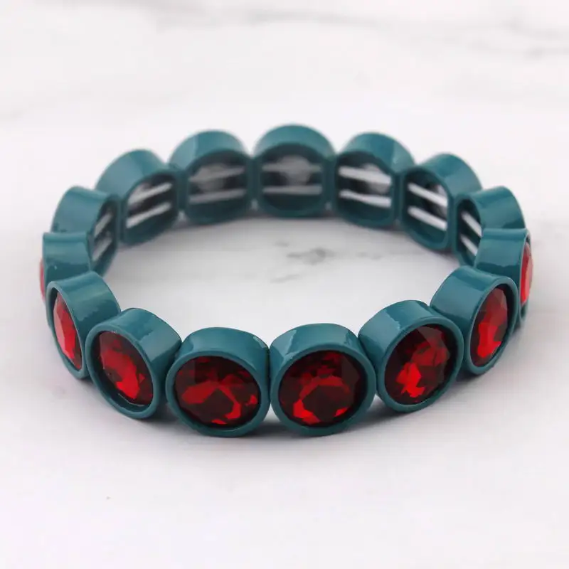 ZWPON Faceted Glass Crystal Square Tile Bead Bangles Bracelets for Women Fashion Multicolor Painted Elastic Bracelets Wholesale