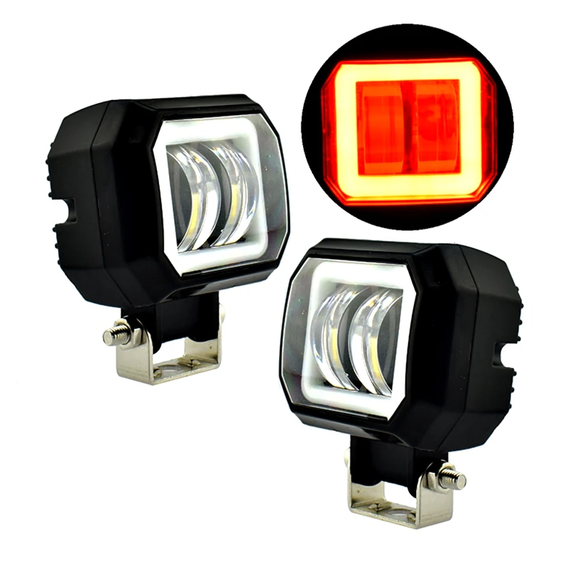 

1pair Motorcycle headlights led work spot head lamp red Angel Eyes Light Bar spotlights SUV ATV Tractor Boat Truck car headlamp