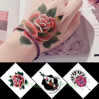 

Waterproof Temporary Tattoo Sticker Rose Flower Couple Kissing Stickers In Hand Flash Tatto Fake Tatoo for Men Women 3 Pcs
