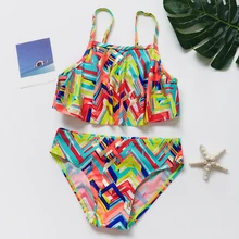 Новинка года; купальный костюм для девочек 5-12 лет; детский купальный костюм высокого качества; детский купальный костюм с оборками; стильный купальный костюм для девочек; Beachwear-ST190