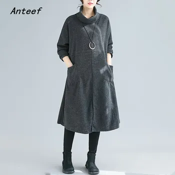 

long sleeve plus size cotton vintage women casual loose autumn winter elegant dress clothes 2020 ladies dresses
