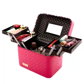 

Women Large Capacity Professional Makeup Organizer Fashion Toiletry Cosmetic Bag Multilayer Storage Box Portable Pretty Suitcase