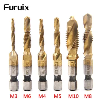 

6pcs Solid Spiral Thread Tap Set Hex Shank Rustproof M6 M8 M10 HSS Metric M3 M4 M5 Drill Bits Tool Plug High Hardness