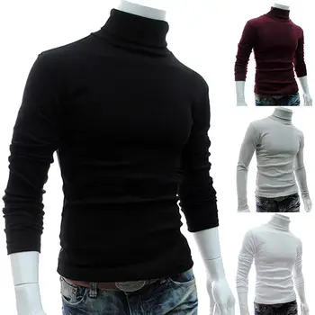

Spring Autumn 2019 New Casual Men Long Sleeve Knitwear Turtle Neck Basic Pullover Tops