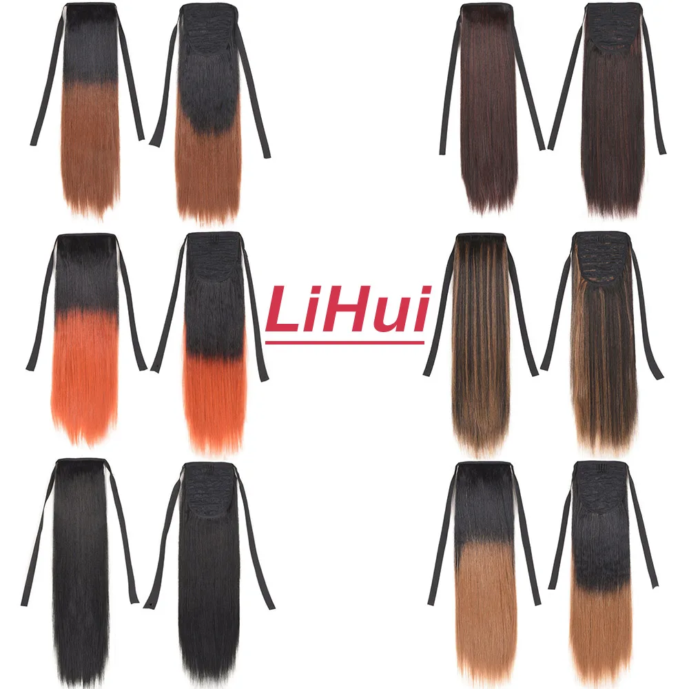 

Yaki Straight Women Drawstring Long Straight Hair Extensions Piece Wrap Around Ponytail Multi-Colors Real Natural Synthetic