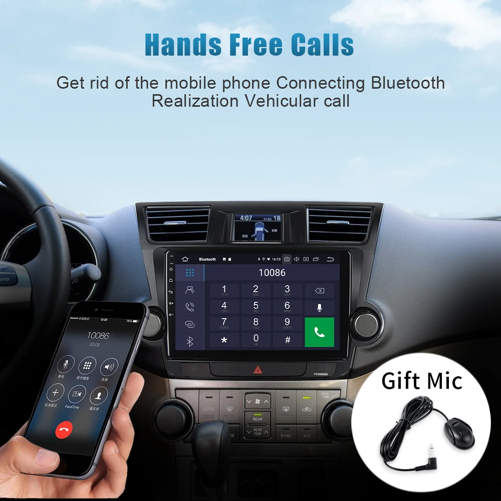 Dasaita 10,", ВЫСОКАЯ ЧЁТКОСТЬ, Экран Car Android 9,0 gps радио для Toyota highlander 2009 2010 2011 2012 Bluetooth стерео аудио мультимедиа