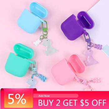 

For AirPods Case AirPods 2 Case candy cute dinosaur keychain Silicone Headphones Cases for Apple air Pods 2 Protect Cover
