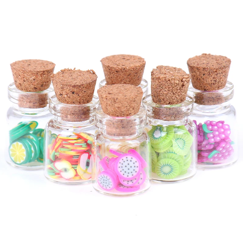 Dollhouse Miniature Food Fruit Slices Glass Jar Cork Bottle Kitchen Decor 