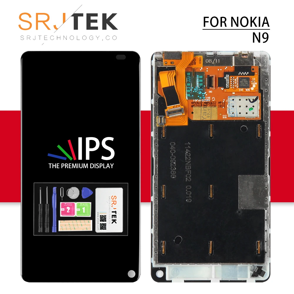 Дешево Srjtek экран для NOKIA N9 font b lcd b font для Nokia N9 дисплей сенсорный экран с рамкой дигитайзер стекло сборка запасные части 854*480