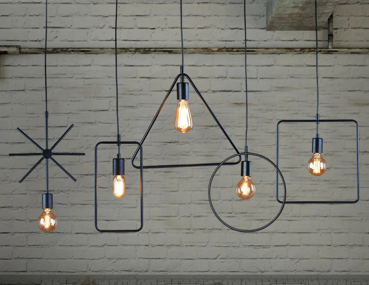 Description Picture 4 of itemRetro Industrial Hemp Rope Chandelier Bar Restaurant Loft Restaurant Cafe Iron Geometry Living Room Decor Chandeliers