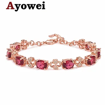 

Clover Red tourmaline red bracelet fashion temperament rose gold plated Noble luxury bracelet