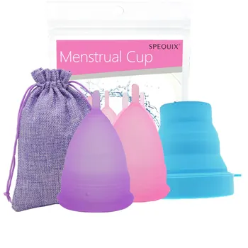 

2Pcs Feminine Hygiene Menstrual Cup De Silicona Medica Copa Menstrual Period Cup With 1pcs Silicone Foldable Disinfection Cup