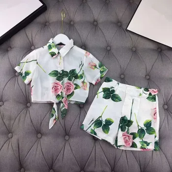 

Girl's Fashion Mesh Set Girls' Summer Fashion Brand Set kids shirt + shorts 2 pcs