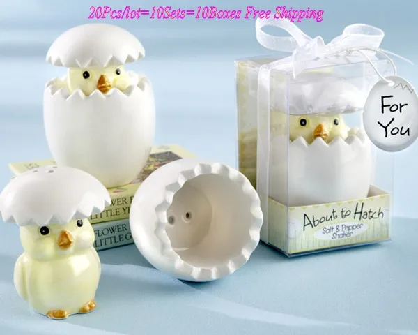 

20Pcs/lot(10Sets ) Wedding souvenirs About to Hatch Ceramic Baby Chick Salt and Pepper Shakers Favor For baby shower party favor