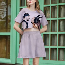 Костюм с объемной короткой юбкой Ариана Гранде, Лидер продаж, футболка с короткими рукавами и короткая юбка, комплект из двух предметов, Новые повседневные комплекты высокого качества