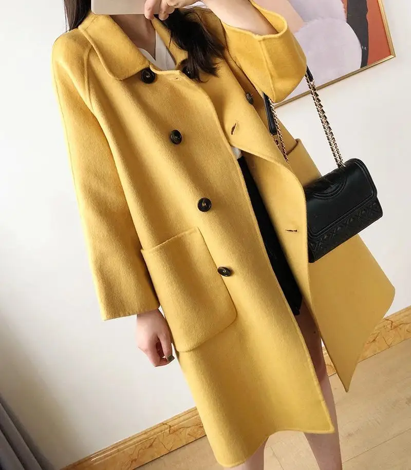 Женский шерстяной жакет, женский пиджак, Свободный Длинный, двубортный шерстяной зимний шерстяной пальто