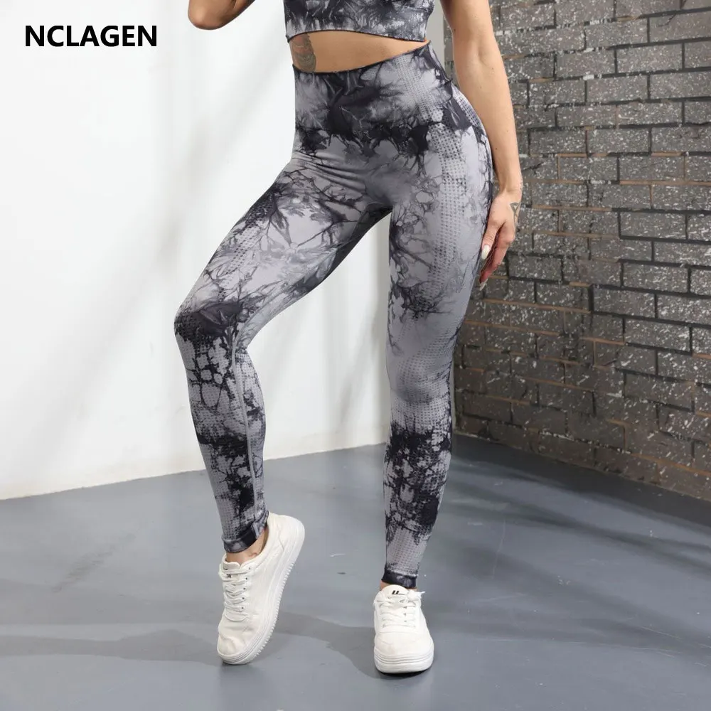 

NCLAGEN Seamless Leggings Sport Women Fitness GYM Yoga Pants High Waist Elastic Squat Proof Printing Tie-dyed Workout Tights